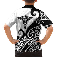 Personalised New Zealand Nurse Family Matching Off Shoulder Short Dress and Hawaiian Shirt Maori Koru Black Version LT05 - Polynesian Pride