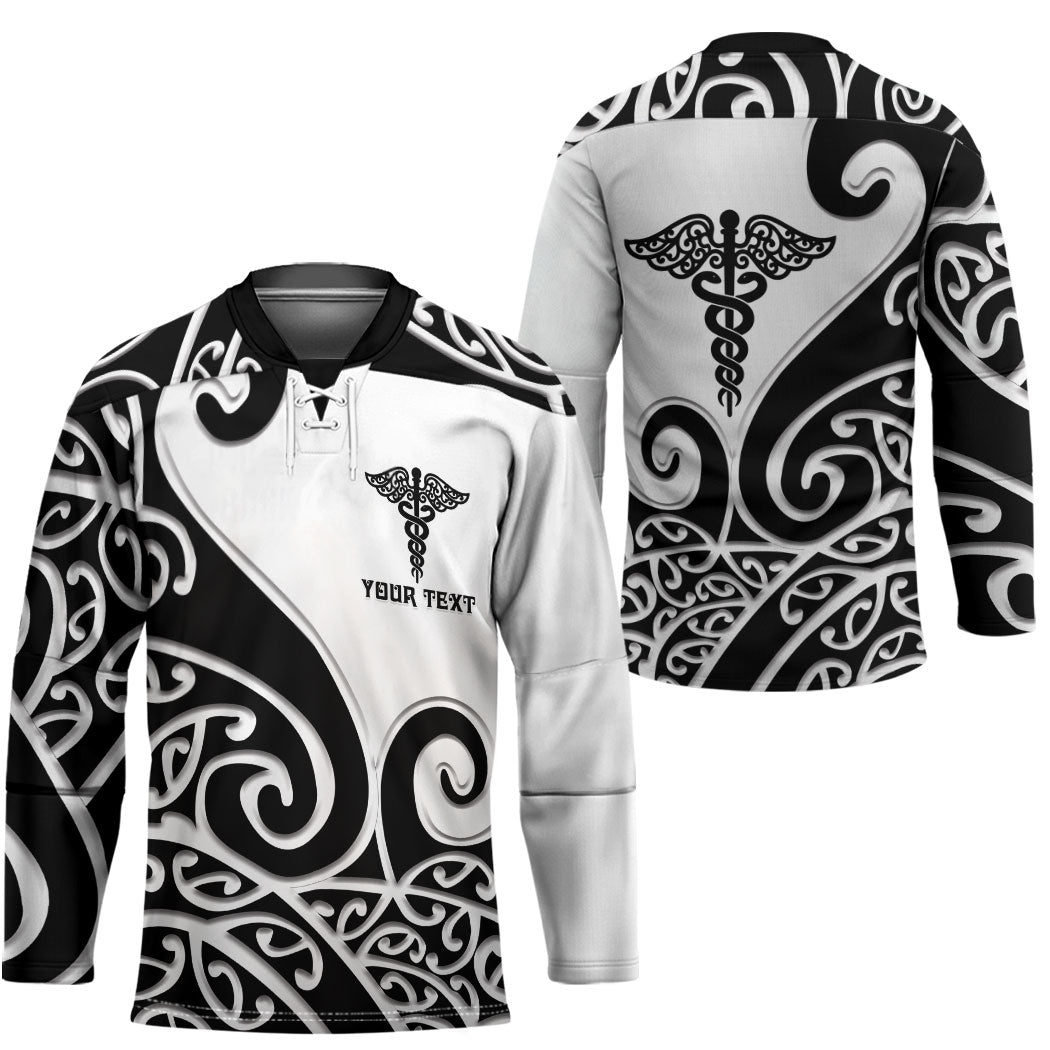 Personalised New Zealand Nurse Hockey Jersey Maori Koru Black Version