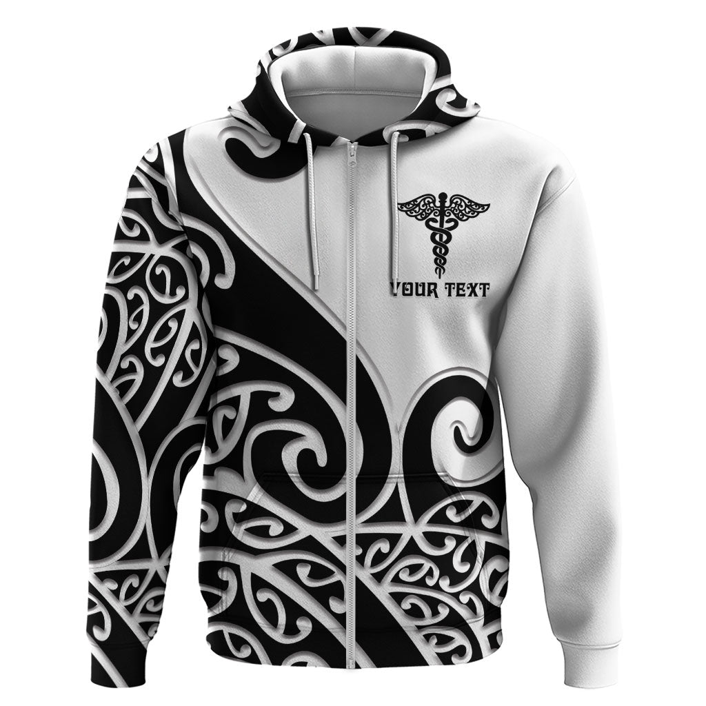 Personalised New Zealand Nurse Hoodie Maori Koru Black Version LT05 Zip Hoodie Black - Polynesian Pride