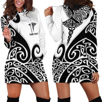 Personalised New Zealand Nurse Hoodie Dress Maori Koru Black Version LT05 - Polynesian Pride
