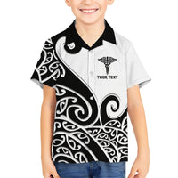 Personalised New Zealand Nurse Kid Hawaiian Shirt Maori Koru Black Version