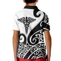 Personalised New Zealand Nurse Kid Polo Shirt Maori Koru Black Version