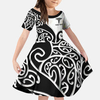 Personalised New Zealand Nurse Kid Short Sleeve Dress Maori Koru Black Version