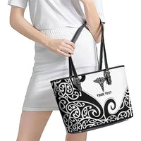 Personalised New Zealand Nurse Leather Tote Bag Maori Koru Black Version