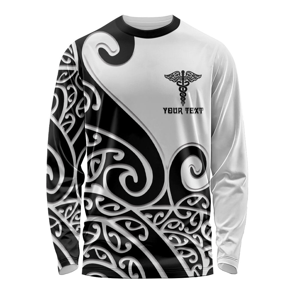 Personalised New Zealand Nurse Long Sleeve Shirt Maori Koru Black Version LT05 Unisex Black - Polynesian Pride
