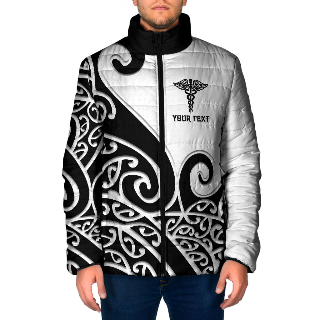 Personalised New Zealand Nurse Padded Jacket Maori Koru Black Version LT05 Men Black - Polynesian Pride