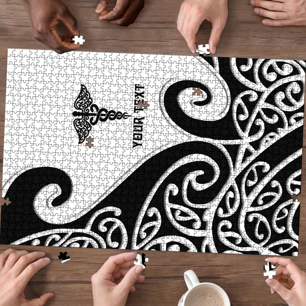 Personalised New Zealand Nurse Puzzle Maori Koru Black Version