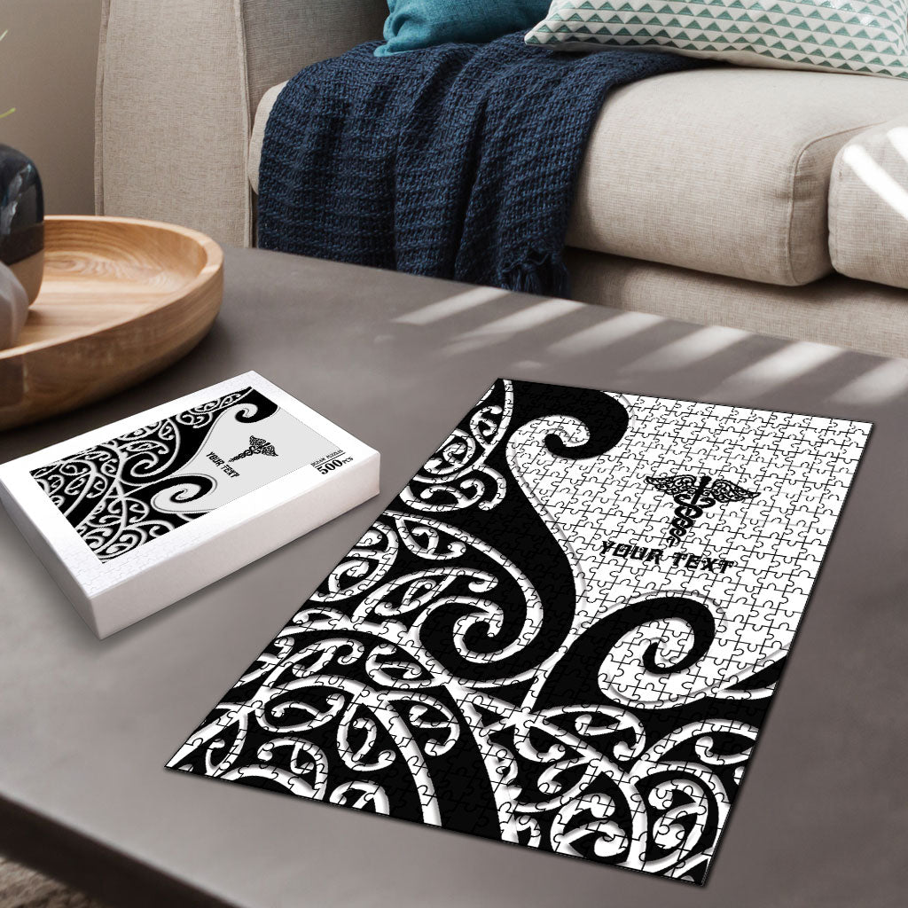 Personalised New Zealand Nurse Puzzle Maori Koru Black Version