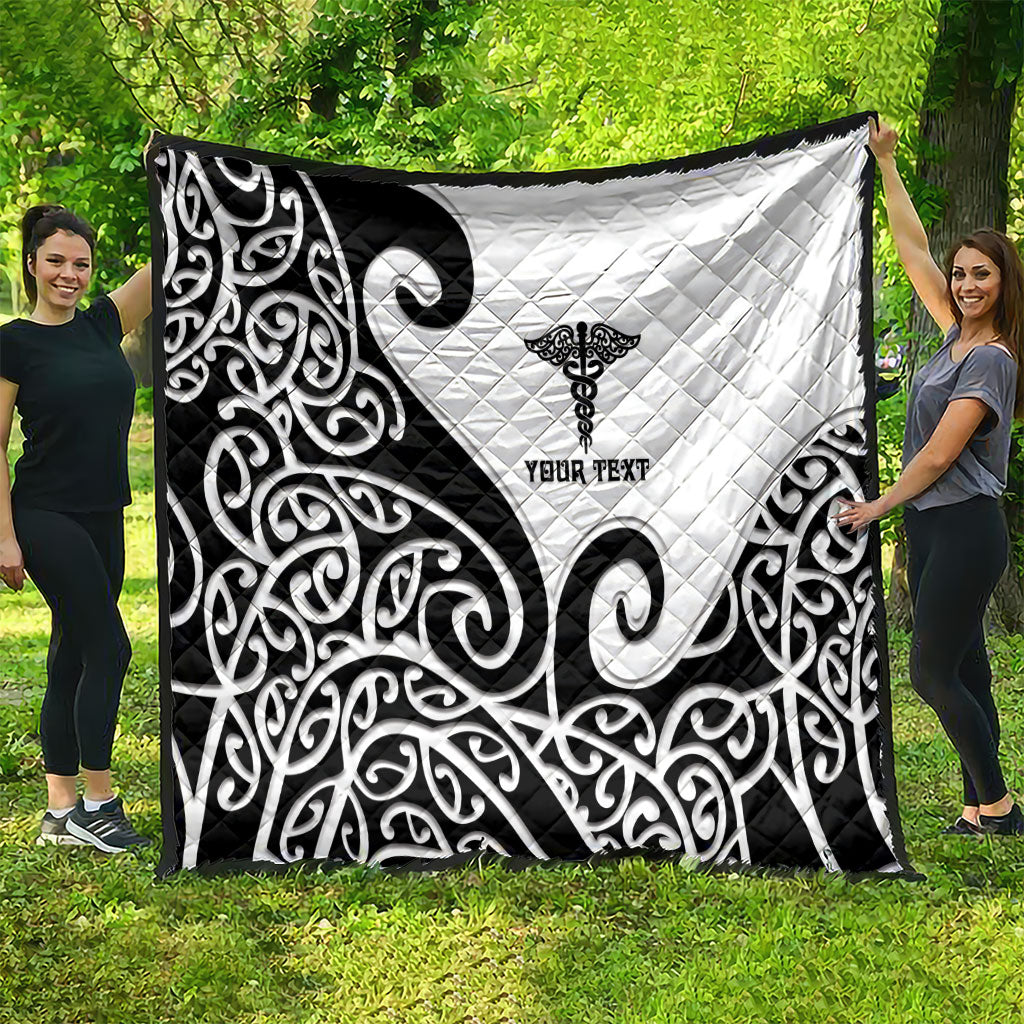 Personalised New Zealand Nurse Quilt Maori Koru Black Version