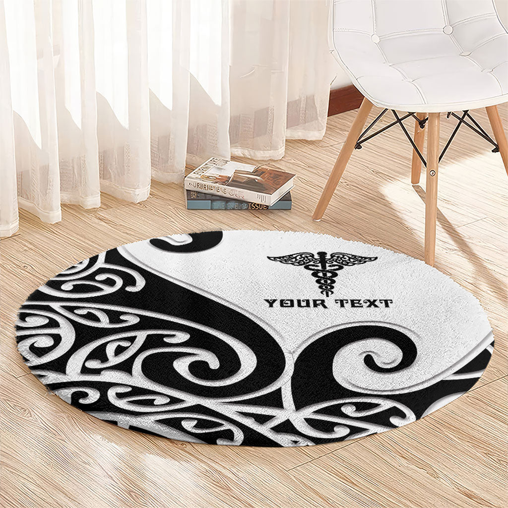 Personalised New Zealand Nurse Round Carpet Maori Koru Black Version