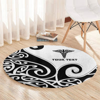 Personalised New Zealand Nurse Round Carpet Maori Koru Black Version
