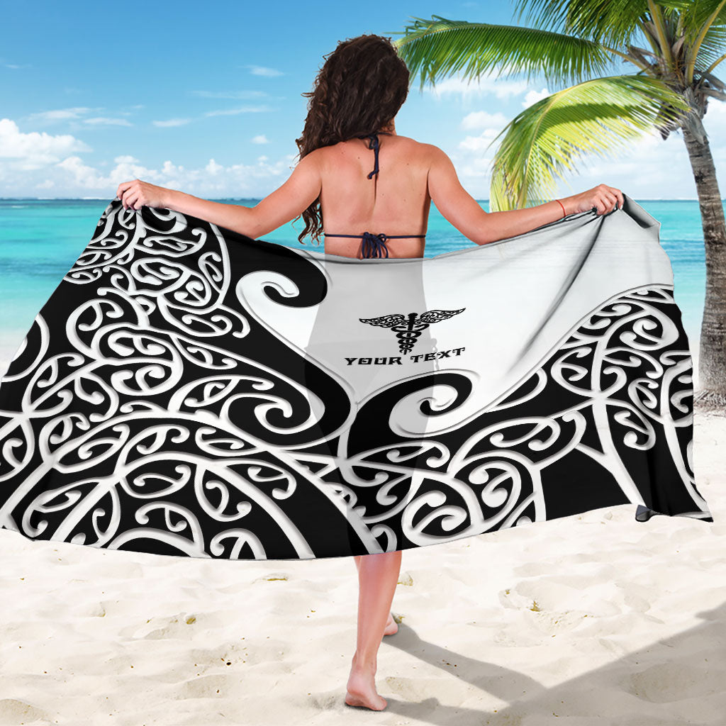 Personalised New Zealand Nurse Sarong Maori Koru Black Version