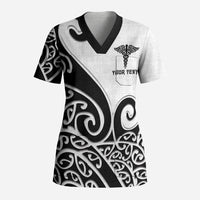 Personalised New Zealand Nurse Scrub Top Maori Koru Black Version