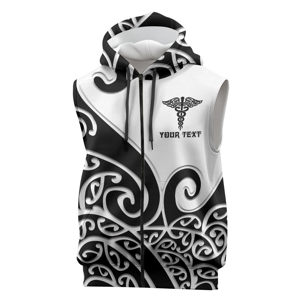 Personalised New Zealand Nurse Sleeveless Zip Hoodie Maori Koru Black Version LT05 Black - Polynesian Pride