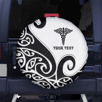 Personalised New Zealand Nurse Spare Tire Cover Maori Koru Black Version