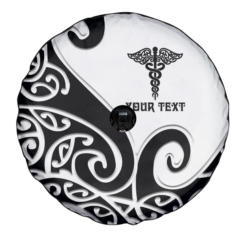 Personalised New Zealand Nurse Spare Tire Cover Maori Koru Black Version