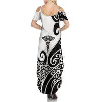 Personalised New Zealand Nurse Summer Maxi Dress Maori Koru Black Version