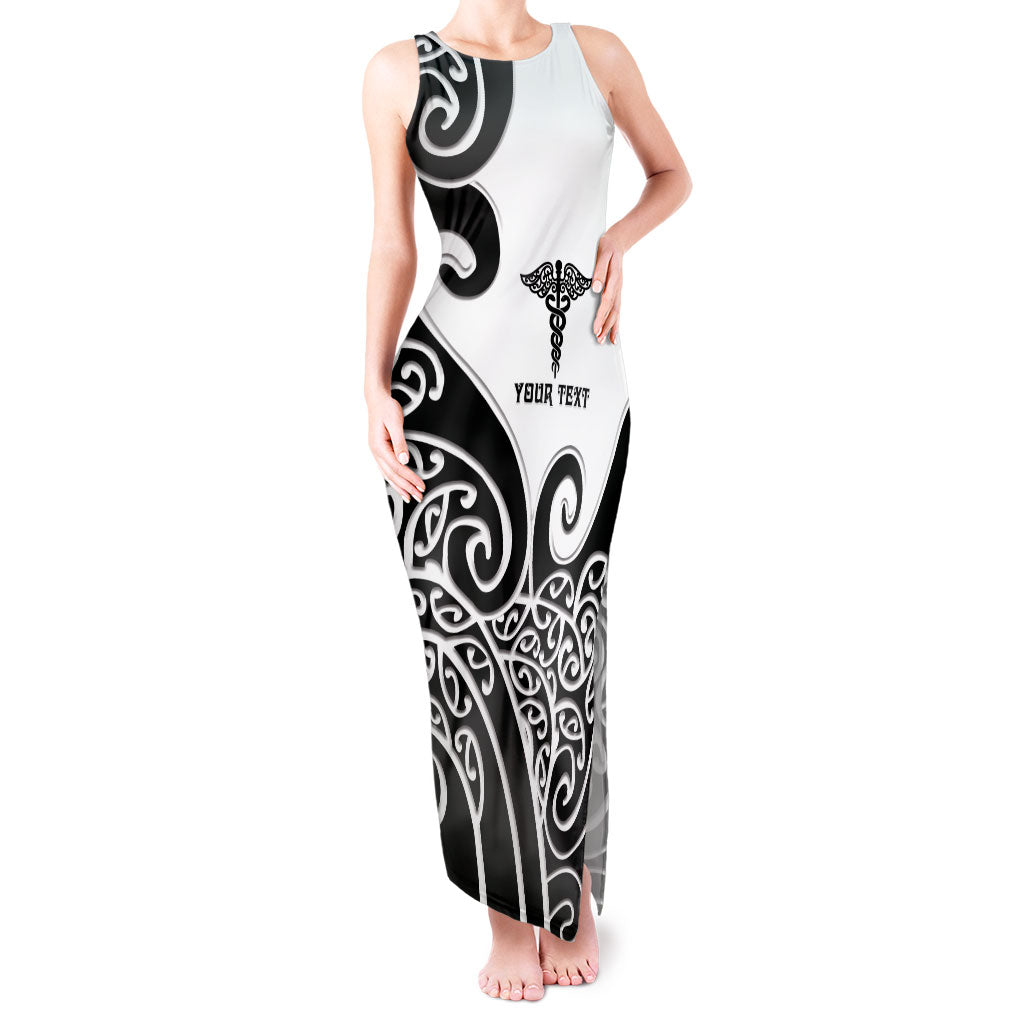 Personalised New Zealand Nurse Tank Maxi Dress Maori Koru Black Version