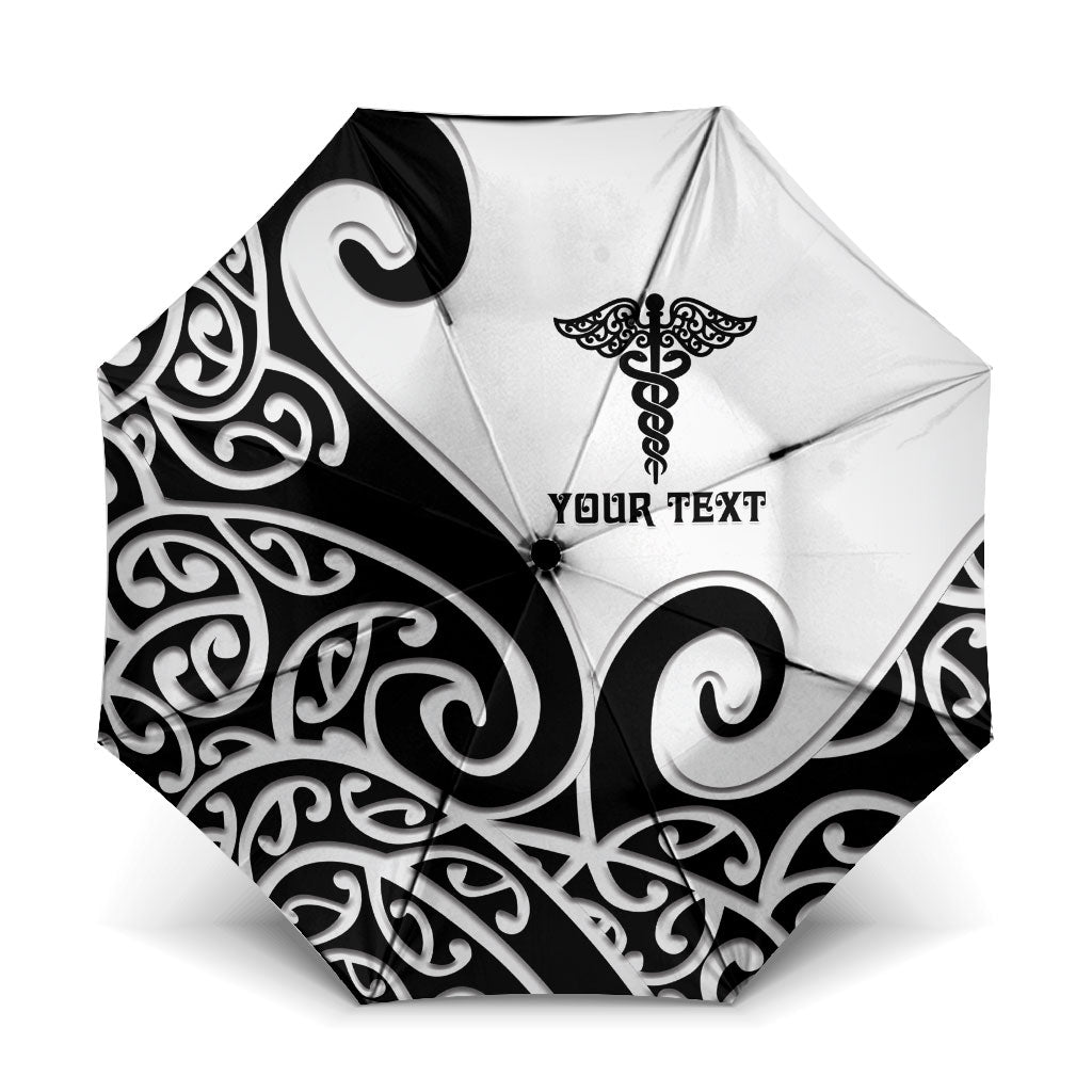 Personalised New Zealand Nurse Umbrella Maori Koru Black Version