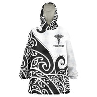 Personalised New Zealand Nurse Wearable Blanket Hoodie Maori Koru Black Version LT05 One Size Black - Polynesian Pride