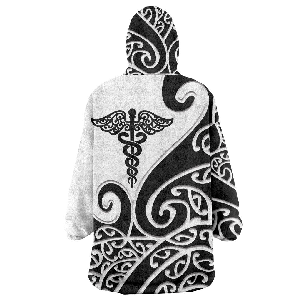 Personalised New Zealand Nurse Wearable Blanket Hoodie Maori Koru Black Version LT05 - Polynesian Pride