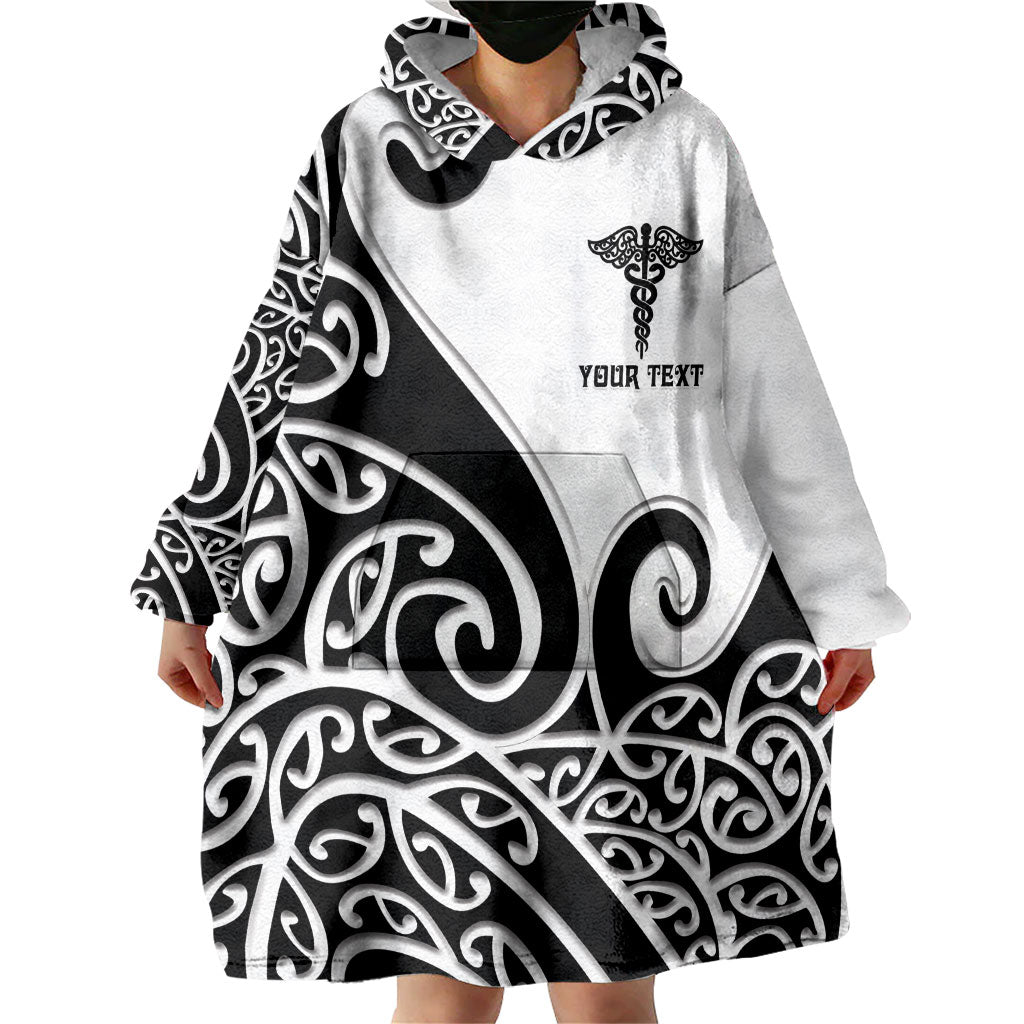 Personalised New Zealand Nurse Wearable Blanket Hoodie Maori Koru Black Version LT05 - Polynesian Pride