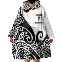 Personalised New Zealand Nurse Wearable Blanket Hoodie Maori Koru Black Version LT05 - Polynesian Pride