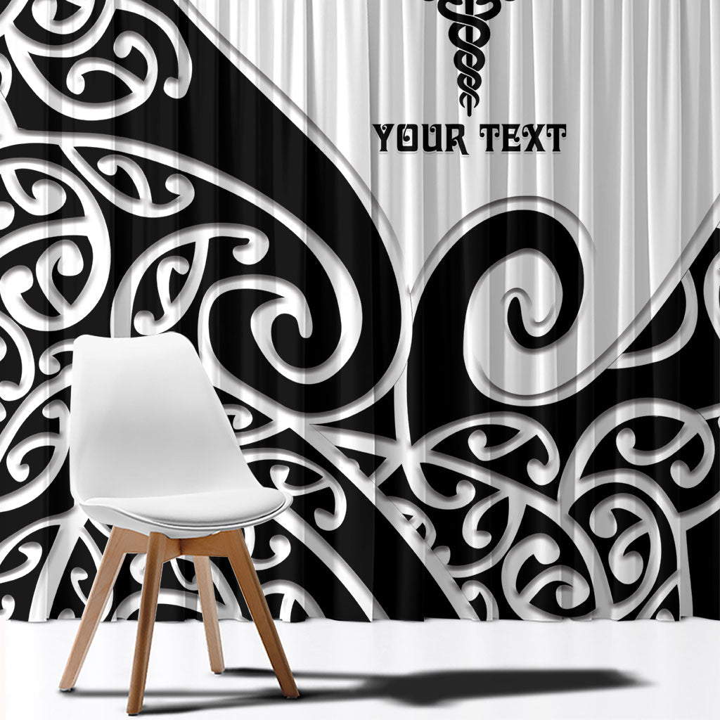 Personalised New Zealand Nurse Window Curtain Maori Koru Black Version LT05 - Polynesian Pride
