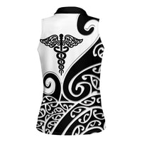 Personalised New Zealand Nurse Women Sleeveless Polo Shirt Maori Koru Black Version LT05 - Polynesian Pride