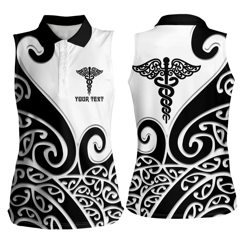 Personalised New Zealand Nurse Women Sleeveless Polo Shirt Maori Koru Black Version LT05 - Polynesian Pride