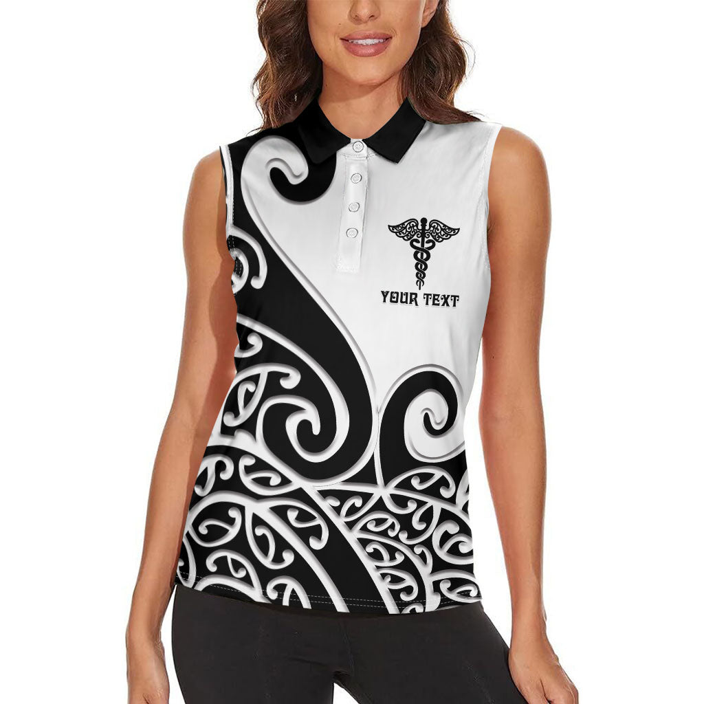 Personalised New Zealand Nurse Women Sleeveless Polo Shirt Maori Koru Black Version LT05 - Polynesian Pride