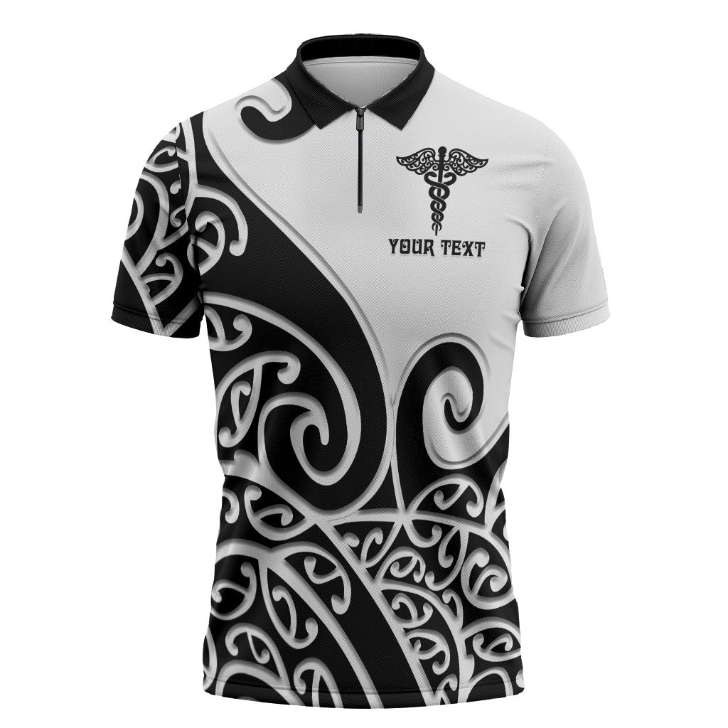 Personalised New Zealand Nurse Zipper Polo Shirt Maori Koru Black Version LT05 Black - Polynesian Pride