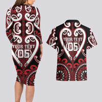 Custom Aotearoa Ngapuhi Couples Matching Long Sleeve Bodycon Dress and Hawaiian Shirt Maori Tribal Pattern