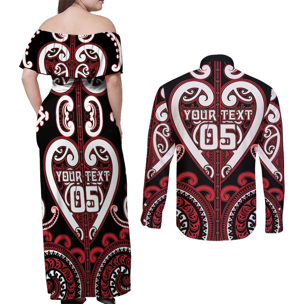 Custom Aotearoa Ngapuhi Couples Matching Off Shoulder Maxi Dress and Long Sleeve Button Shirt Maori Tribal Pattern