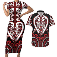 Custom Aotearoa Ngapuhi Couples Matching Short Sleeve Bodycon Dress and Hawaiian Shirt Maori Tribal Pattern