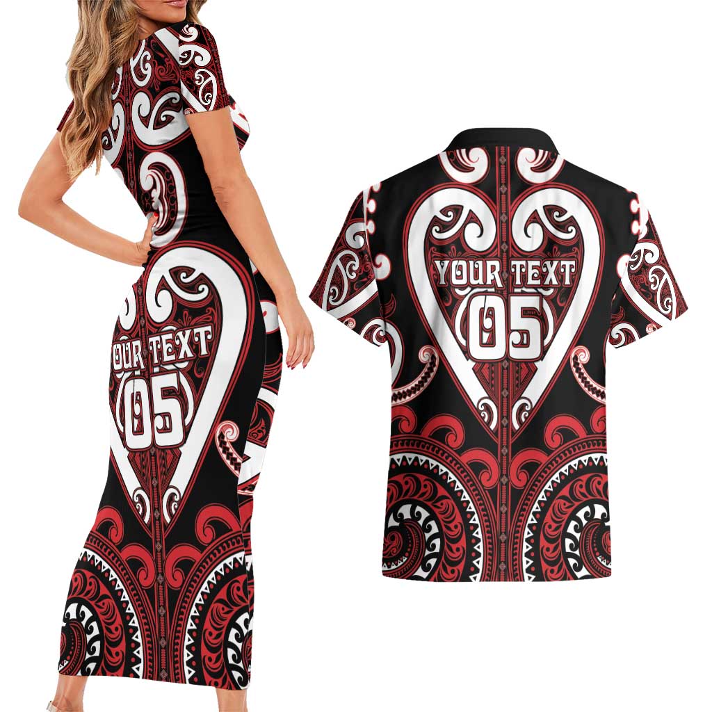 Custom Aotearoa Ngapuhi Couples Matching Short Sleeve Bodycon Dress and Hawaiian Shirt Maori Tribal Pattern