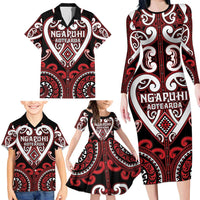 Custom Aotearoa Ngapuhi Family Matching Long Sleeve Bodycon Dress and Hawaiian Shirt Maori Tribal Pattern