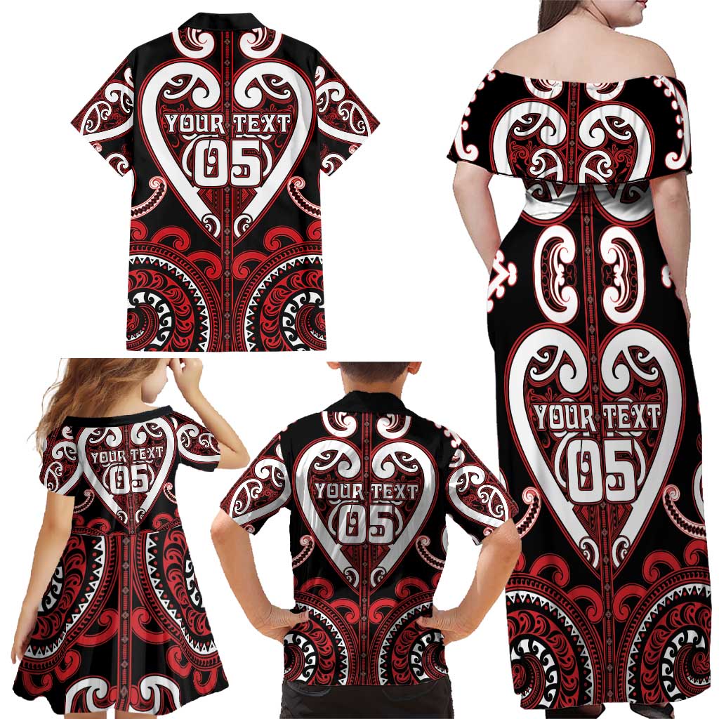Custom Aotearoa Ngapuhi Family Matching Off Shoulder Maxi Dress and Hawaiian Shirt Maori Tribal Pattern