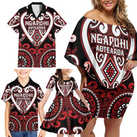 Custom Aotearoa Ngapuhi Family Matching Off Shoulder Short Dress and Hawaiian Shirt Maori Tribal Pattern