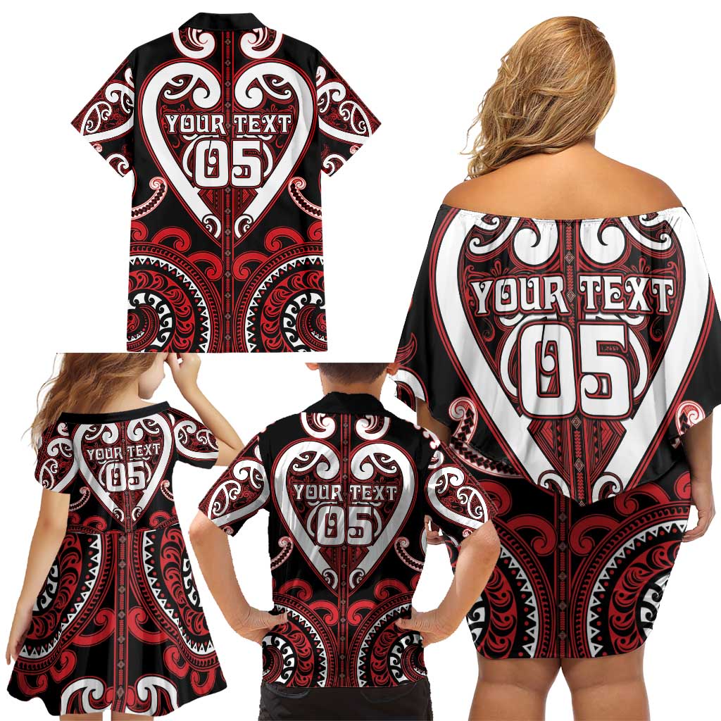 Custom Aotearoa Ngapuhi Family Matching Off Shoulder Short Dress and Hawaiian Shirt Maori Tribal Pattern
