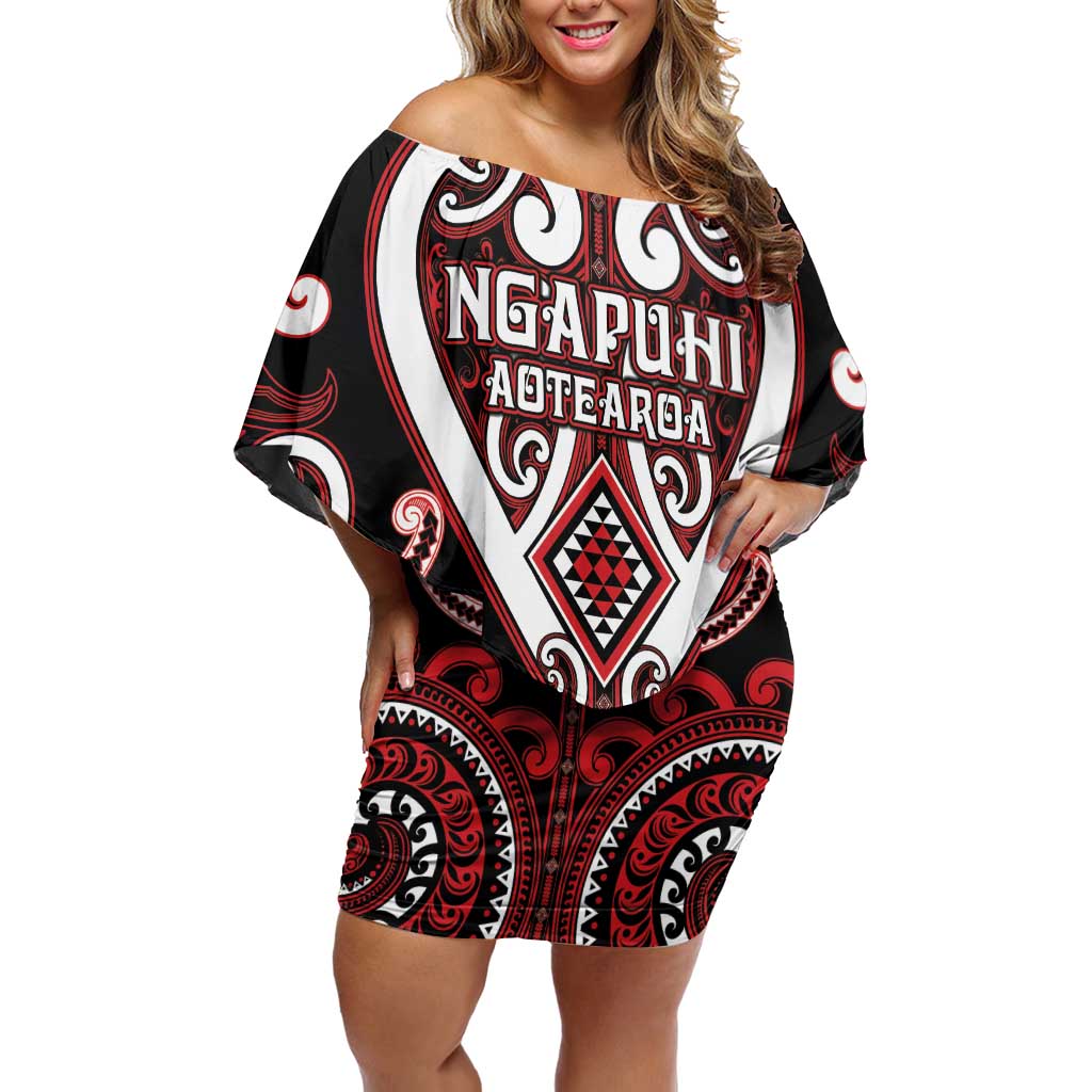 Custom Aotearoa Ngapuhi Family Matching Off Shoulder Short Dress and Hawaiian Shirt Maori Tribal Pattern