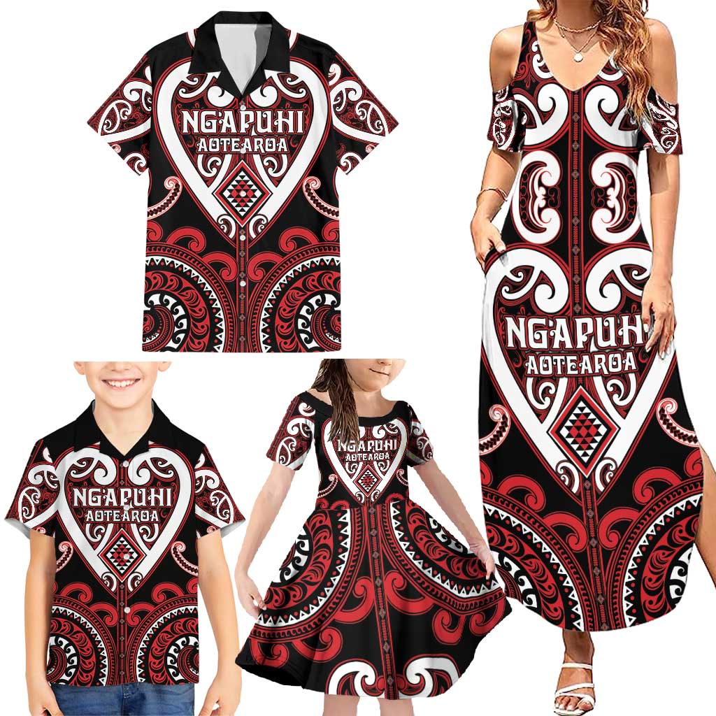 Custom Aotearoa Ngapuhi Family Matching Summer Maxi Dress and Hawaiian Shirt Maori Tribal Pattern