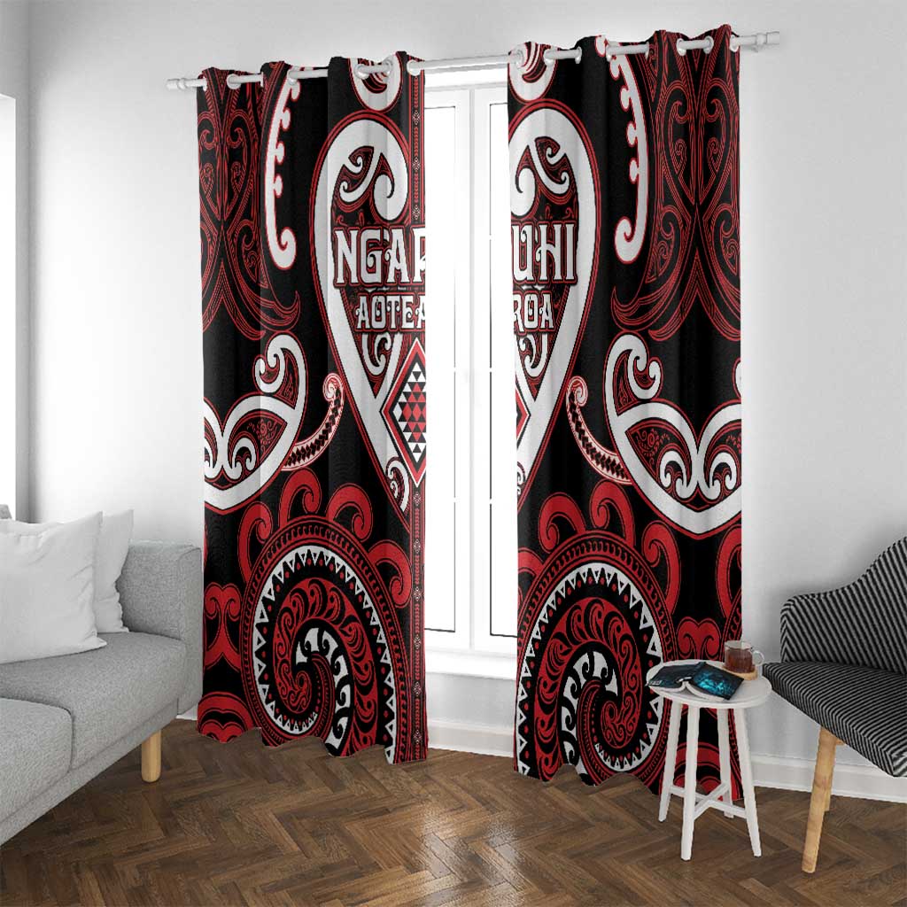 Aotearoa Ngapuhi Window Curtain Maori Tribal Pattern LT05 With Grommets Red - Polynesian Pride