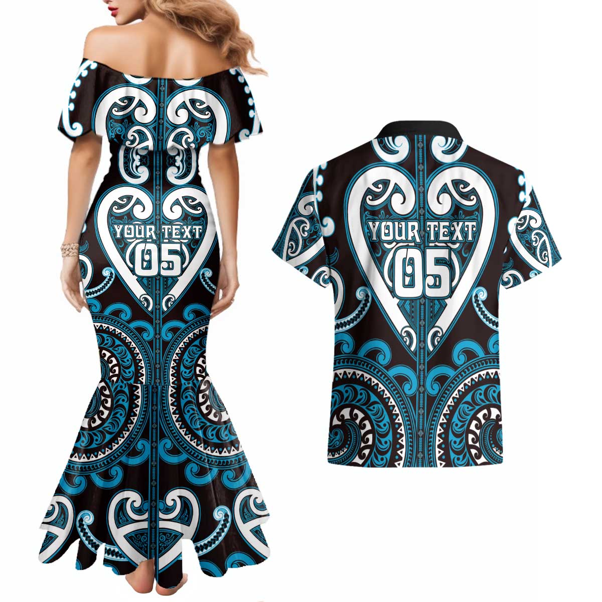 Custom Aotearoa Ngati Porou Couples Matching Mermaid Dress and Hawaiian Shirt Maori Tribal Pattern