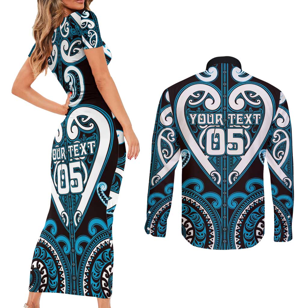 Custom Aotearoa Ngati Porou Couples Matching Short Sleeve Bodycon Dress and Long Sleeve Button Shirt Maori Tribal Pattern