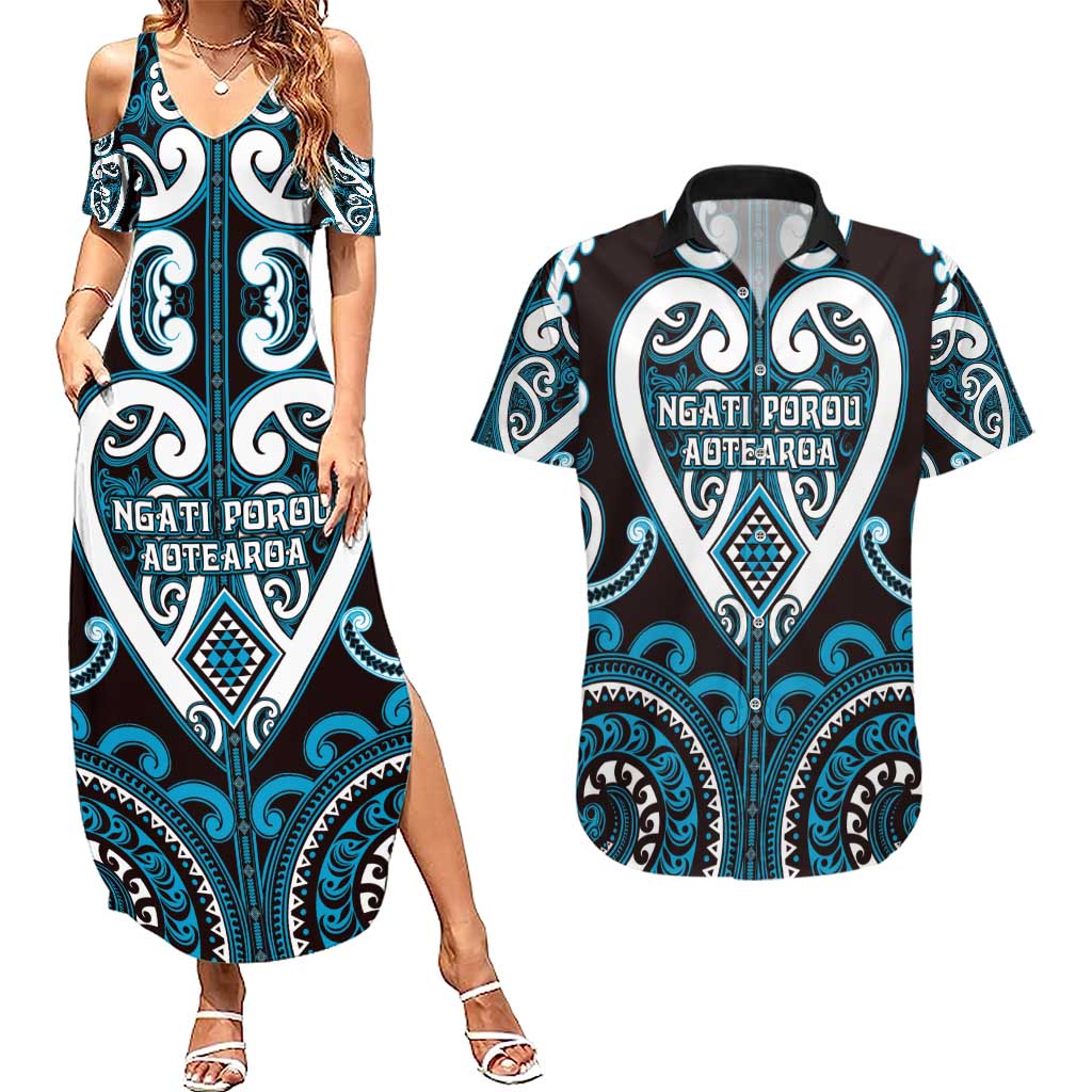 Custom Aotearoa Ngati Porou Couples Matching Summer Maxi Dress and Hawaiian Shirt Maori Tribal Pattern
