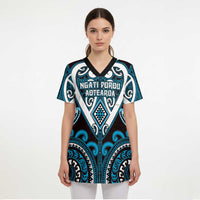 Custom Aotearoa Ngati Porou Scrub Top Maori Tribal Pattern - Polynesian Pride
