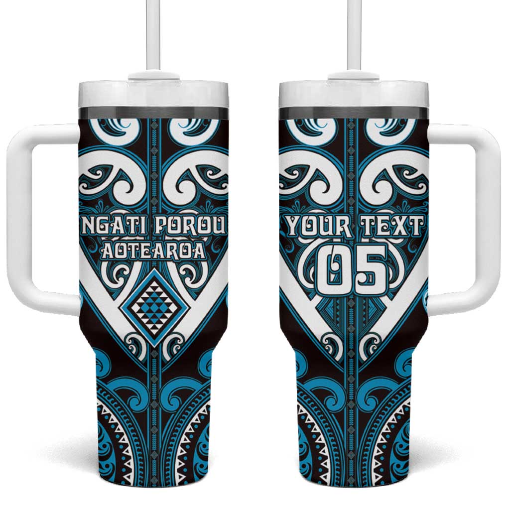 Custom Aotearoa Ngati Porou Tumbler With Handle Maori Tribal Pattern LT05 One Size: 40 oz Blue - Polynesian Pride