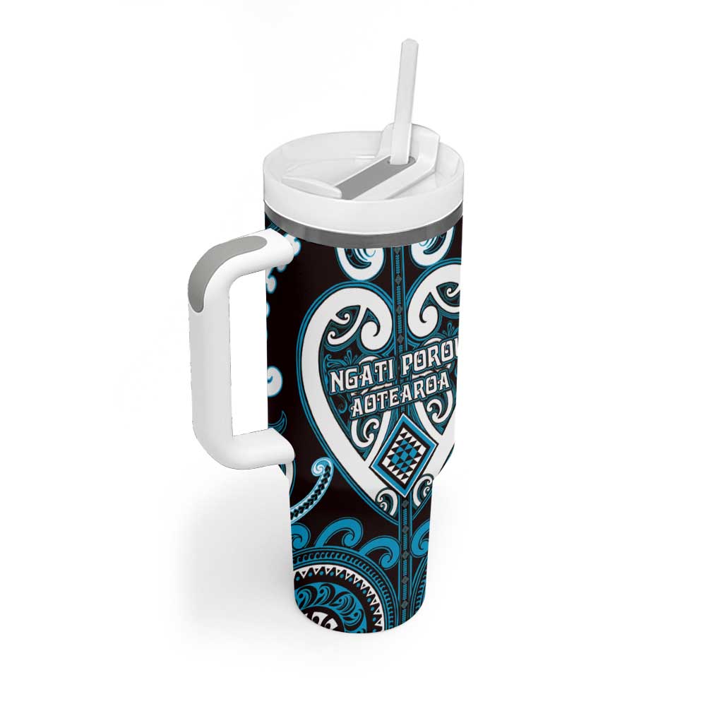 Custom Aotearoa Ngati Porou Tumbler With Handle Maori Tribal Pattern LT05 - Polynesian Pride