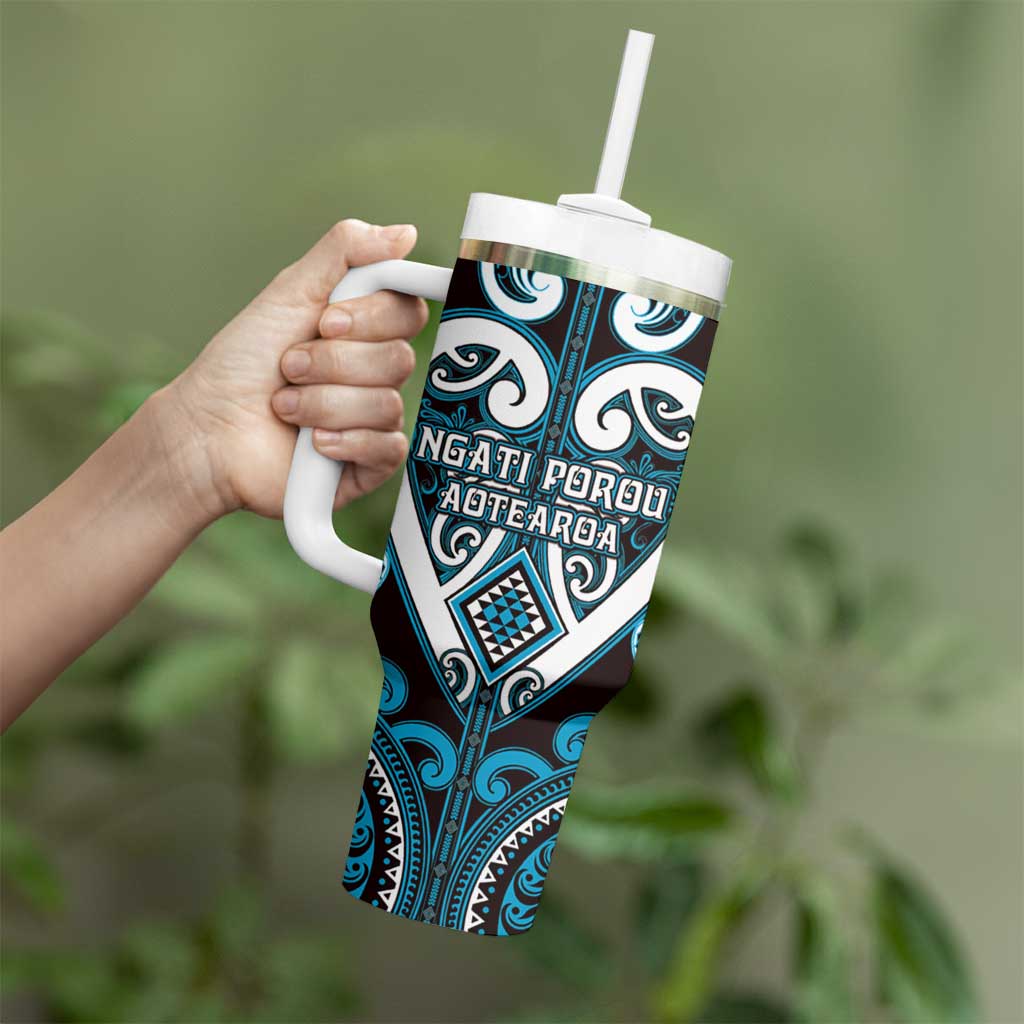 Custom Aotearoa Ngati Porou Tumbler With Handle Maori Tribal Pattern LT05 - Polynesian Pride